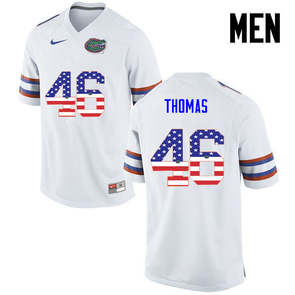 Men Florida Gators #46 Will Thomas College Football USA Flag Fashion Jerseys-White - Click Image to Close